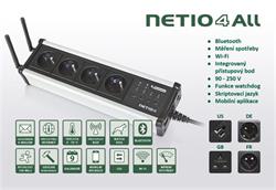 Rozvodný panel NETIO-4 ALL 4x230V s manag.WiFi, Bluetooth, měření spotřeby, plánovač, watchdog, atd.,Strieborne proveden