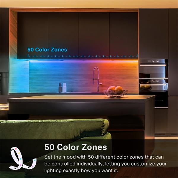 Smart Light Strip, Multicolor SPEC: 2.4 GHz Wi-Fi, 802.11b/g/n, one 16.4 ft/5m RGBW+IC LED light strip, 1000lm, 2500K~65