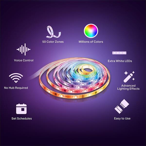 Smart Light Strip, Multicolor SPEC: 2.4 GHz Wi-Fi, 802.11b/g/n, one 16.4 ft/5m RGBW+IC LED light strip, 1000lm, 2500K~65