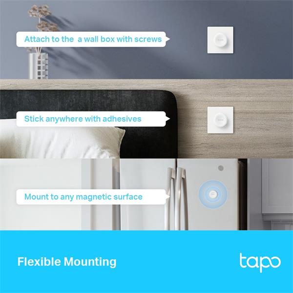 Smart Remote Dimmer Switch SPEC: 868 MHz, battery powered(1*CR2032), EU/UK wall plate Feature: Tapo smart app, Tapo smar