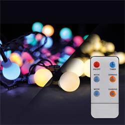 Solight LED 2v1 vonkajšia vianočná reťaz, gule, diaľkový ovládač, 200LED, RGB + biela, 20m+ 5m, 8 funkcií, IP44