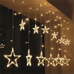 Solight LED vianočné záves, hviezdy, šírka 1,8m, 77LED, IP20, 3xAA, USB