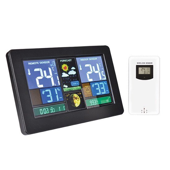 Solight meteostanica, extra veľký farebný LCD, teplota, vlhkosť, tlak, RCC, USb nabíjanie, čierna