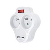 Solight Rozbočovač s USB A+C nabíjačkou, 2 x 10A, biely, vypínač