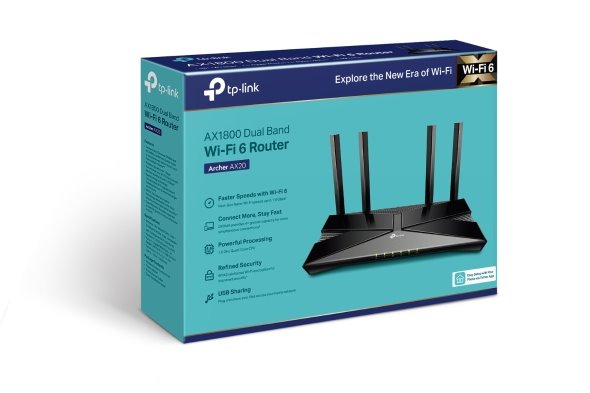 TP-LINK AX1800 Dual-Band Wi-Fi 6 Router, 574 Mbps at 2.4 GHz + 1201 Mbps at 5 GHz, 4× Antennas, 1× Gigabit WAN Port + 4×
