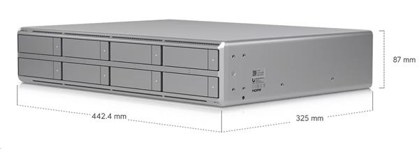 Ubiquiti 2U UniFi Protect NVR with built-in AI event analytics, HDMI output, eight 2.5”/3.5” HDD bays, and support for u