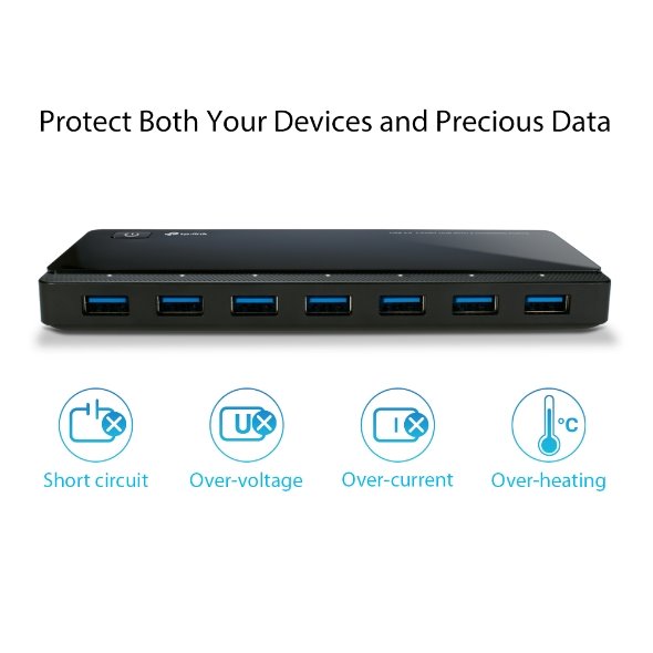 USB 3.0 7-Port Hub with 2 Charging Ports SPEC: 7× USB 3.0 Ports, 2× 2.4A Smart Charging USB Ports, FEATURE: Modern Desi