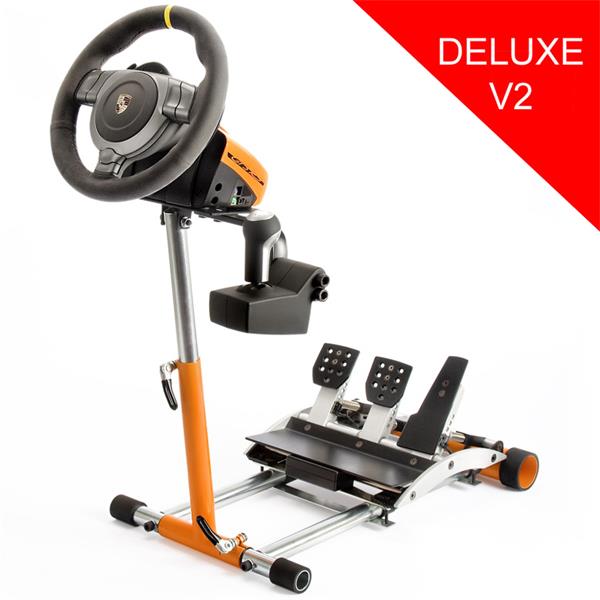 Wheel Stand Pro DELUXE V2, stojan na volant a pedály pre Porsche GT2 /CSR /CSP  wheels oranžový